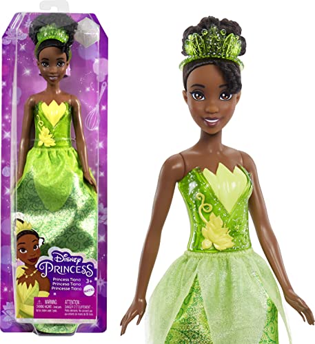 Mattel Disney Princess Tiana Fashion Doll, Sparkling Look with Brown Hair, Brown Eyes & Tiara Accessory