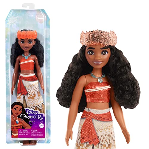 Mattel Disney Princess Moana Fashion Doll, Sparkling Look with Brown Hair, Brown Eyes & Hair Accessory