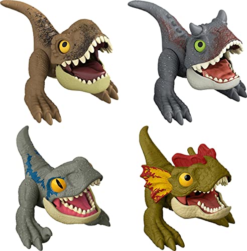 Jurassic World Dominion Uncaged Wild Pop Ups 4 Pack Collectable Dinosaur Toys with 3 Positions, Manually Activated Gift for Kids Ages 3 Years & Older