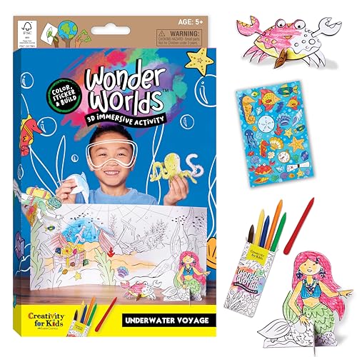 Creativity for Kids Wonder Worlds 3D Coloring Craft Kit: Underwater Adventure - Arts and Crafts for Kids Ages 5-7+, DIY Kit and Art Set for Kids, Kids Gifts for Boys and Girls