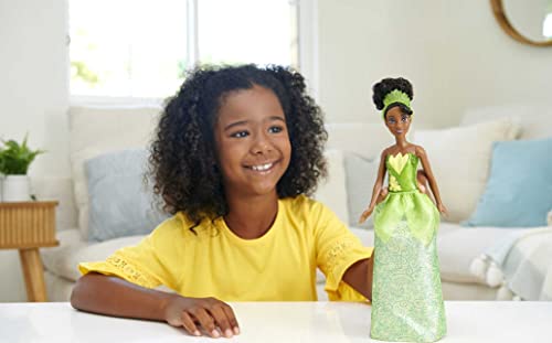 Mattel Disney Princess Tiana Fashion Doll, Sparkling Look with Brown Hair, Brown Eyes & Tiara Accessory