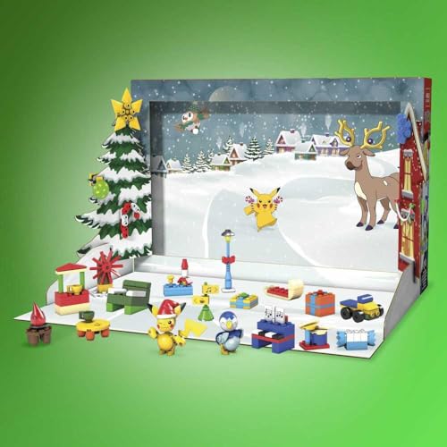 MEGA Pokémon Building Toys Set, Holiday Calendar with 202 Pieces, 2 Poseable Characters and Accessories, for Kids