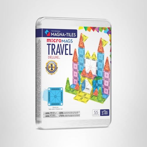 MAGNA-TILES microMAGS Travel Set Deluxe 55-Piece Magnetic Construction Set, The Original Magnetic Building Brand