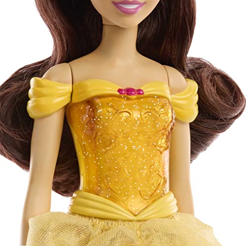 Mattel Disney Princess Belle Fashion Doll, Sparkling Look with Brown Hair, Brown Eyes & Tiara Accessory