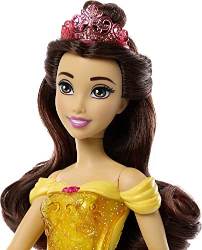 Mattel Disney Princess Belle Fashion Doll, Sparkling Look with Brown Hair, Brown Eyes & Tiara Accessory