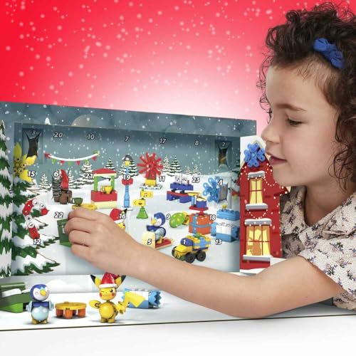 MEGA Pokémon Building Toys Set, Holiday Calendar with 202 Pieces, 2 Poseable Characters and Accessories, for Kids