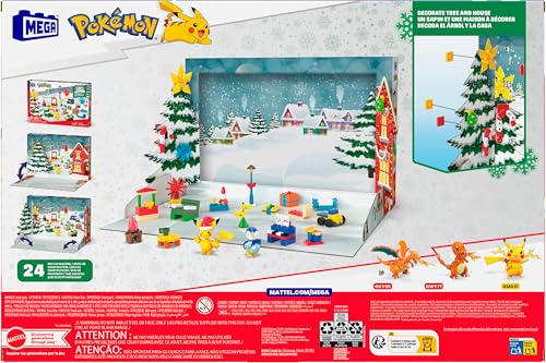MEGA Pokémon Building Toys Set, Holiday Calendar with 202 Pieces, 2 Poseable Characters and Accessories, for Kids