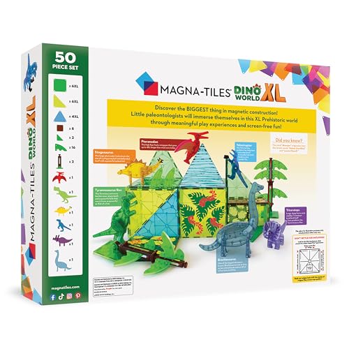 MAGNA-TILES Dino World XL 50-Piece Magnetic Construction Set, The ORIGINAL Magnetic Building Brand