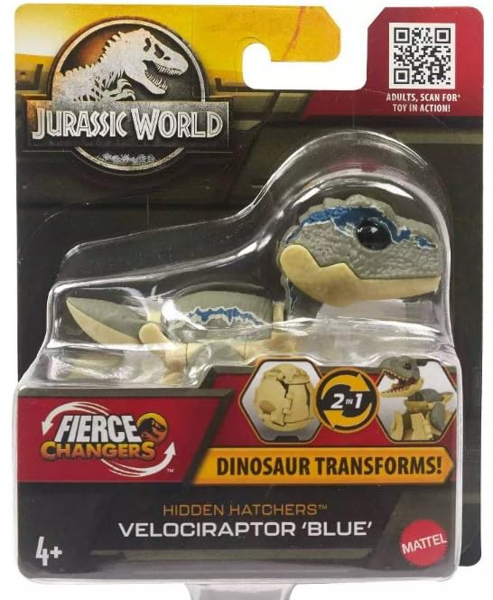 Jurassic World Fierce Changers Hidden Hatchers Dinosaur Transforms 2 in 1 (Velociraptor Blue)