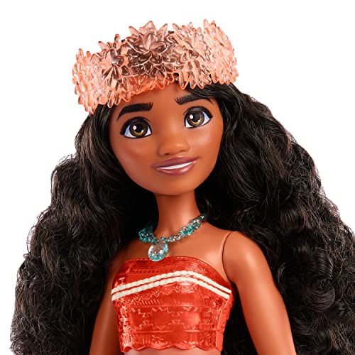 Mattel Disney Princess Moana Fashion Doll, Sparkling Look with Brown Hair, Brown Eyes & Hair Accessory