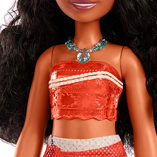 Mattel Disney Princess Moana Fashion Doll, Sparkling Look with Brown Hair, Brown Eyes & Hair Accessory