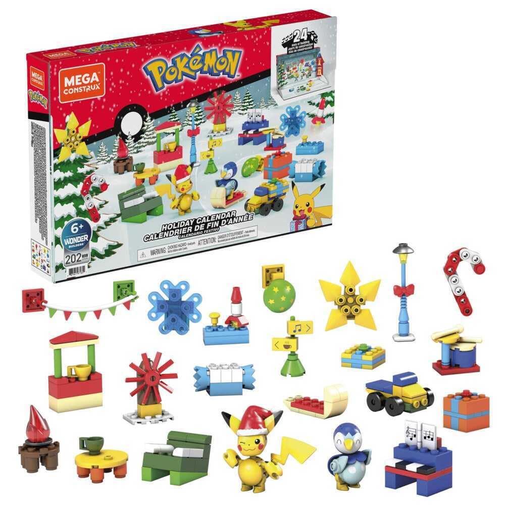 MEGA Pokémon Building Toys Set, Holiday Calendar with 202 Pieces, 2 Poseable Characters and Accessories, for Kids