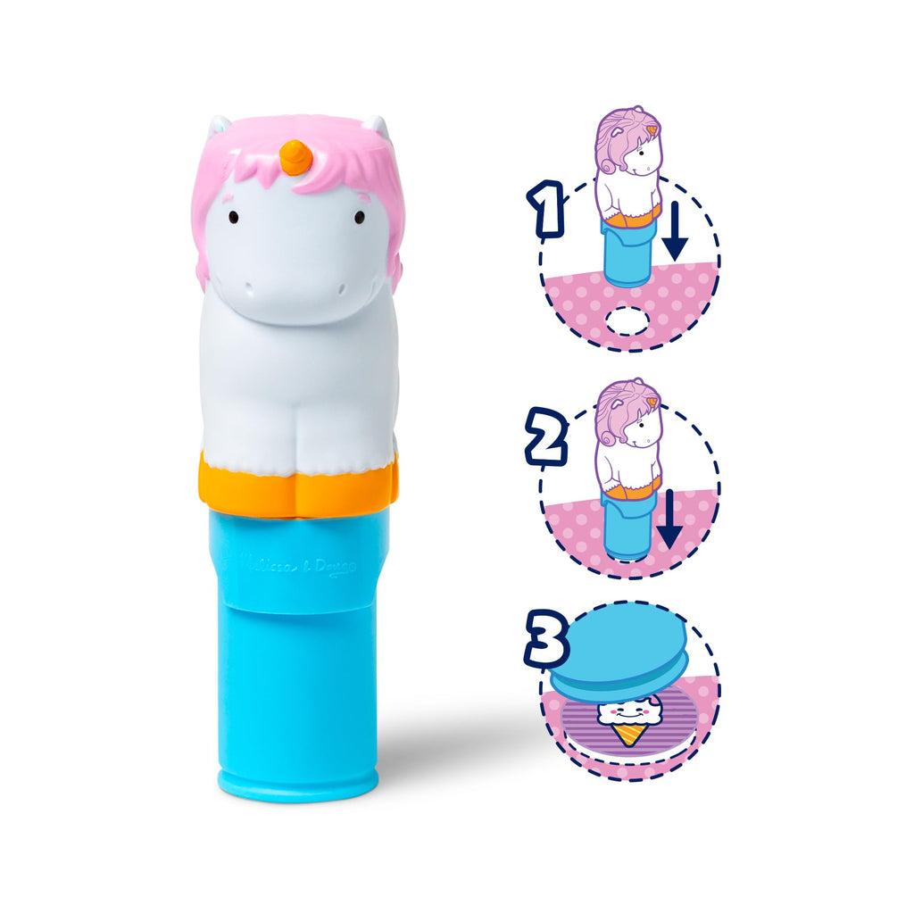 Melissa & Doug Sticker Wow!™ 24-Page Activity Pad and Sticker Stamper, 300 Stickers, Arts and Crafts Fidget Toy Collectible Character – Unicorn Creative Play Travel Toy for Girls and Boys 3+