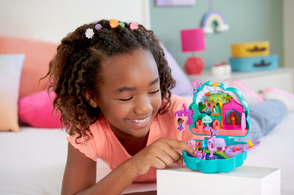 Polly Pocket Dolls & Playset, Peacock Garden Compact, Travel Toy with 2 Micro Dolls, Pets & Animal Accessories