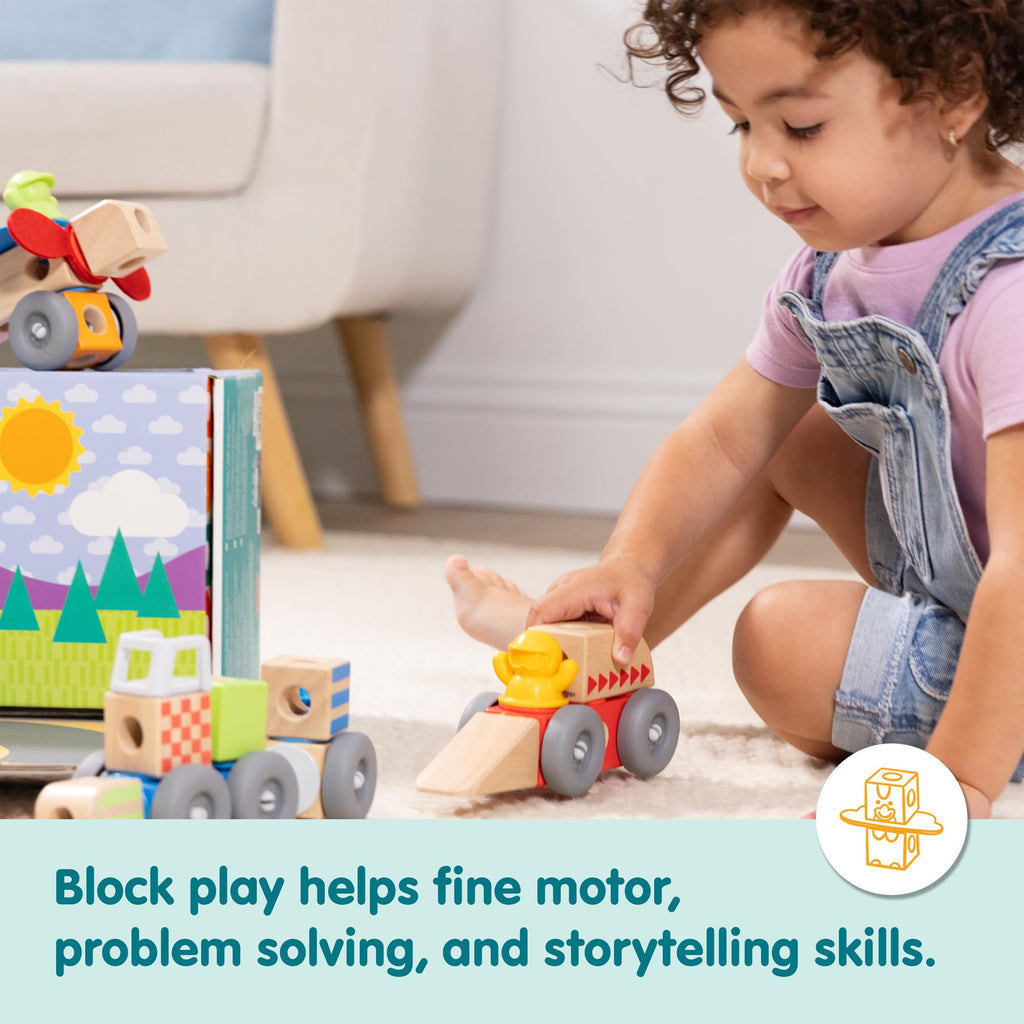 Melissa & Doug Blockables™ Vehicles Snap and Play, Mix and Match Connectable Wooden Building Blocks Play Set Toy for Preschool Boys and Girls (54 Pcs)