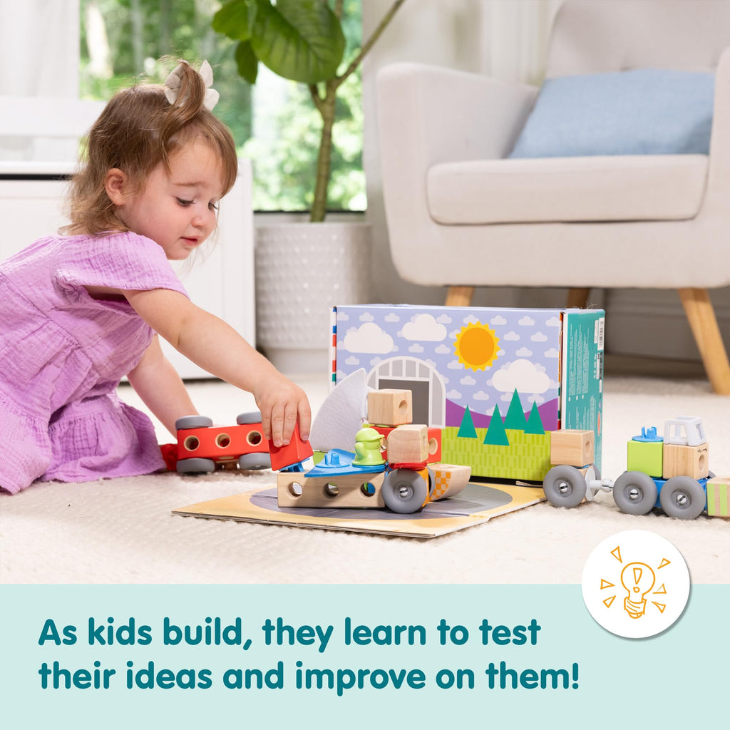 Melissa & Doug Blockables™ Vehicles Snap and Play, Mix and Match Connectable Wooden Building Blocks Play Set Toy for Preschool Boys and Girls (54 Pcs)