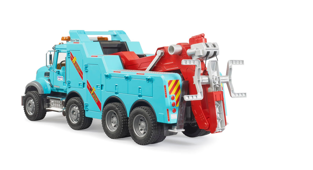 Bruder Mack Granite Heavy Rescue Wrecker Tow Truck with Light & Sound Module | Realistic Recovery Vehicle Toy for Indoor & Outdoor Play