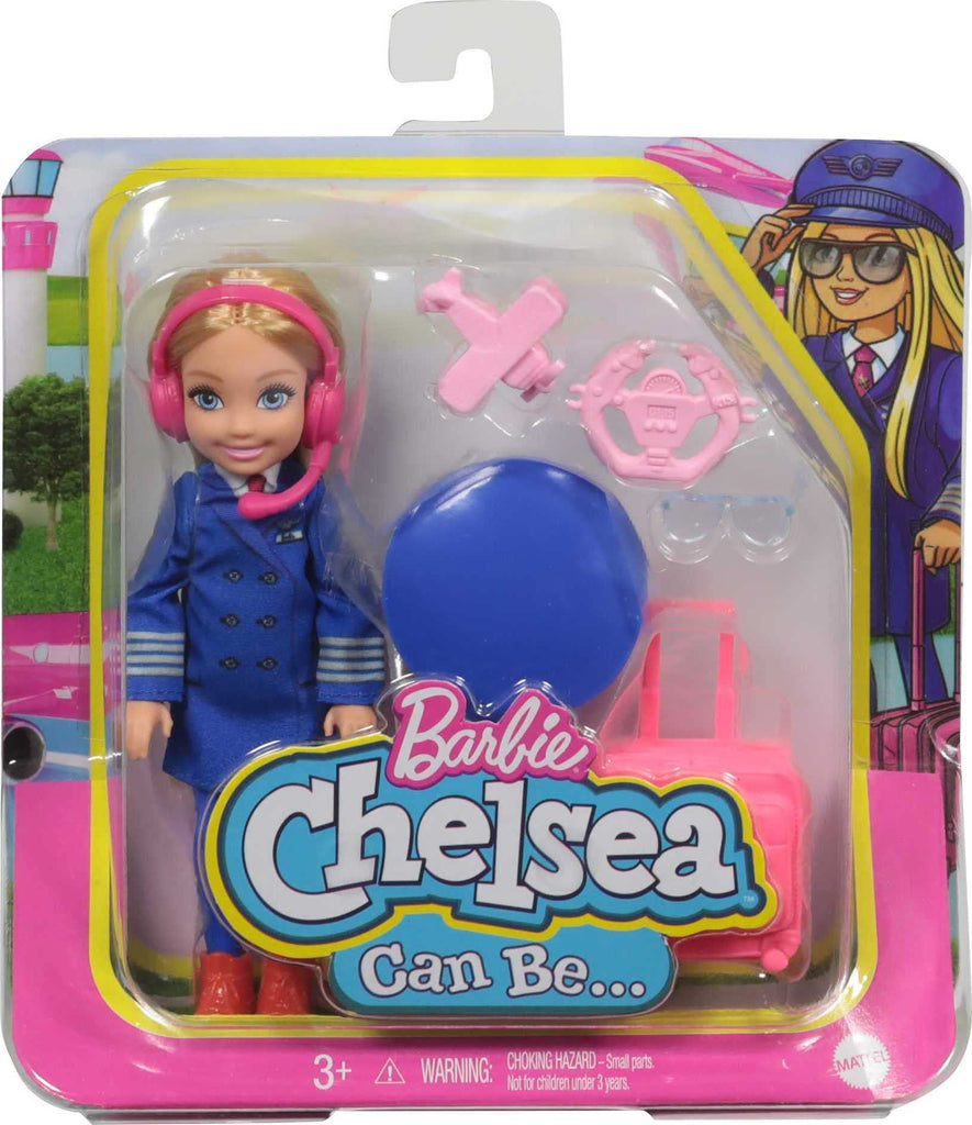 Barbie Chelsea Can Be Playset with Blonde Chelsea Pilot Doll (6-in), Luggage, Headset, Cockpit Wheel, Mini Plane, Glasses, Great Gift for Ages 3 Years Old & Up