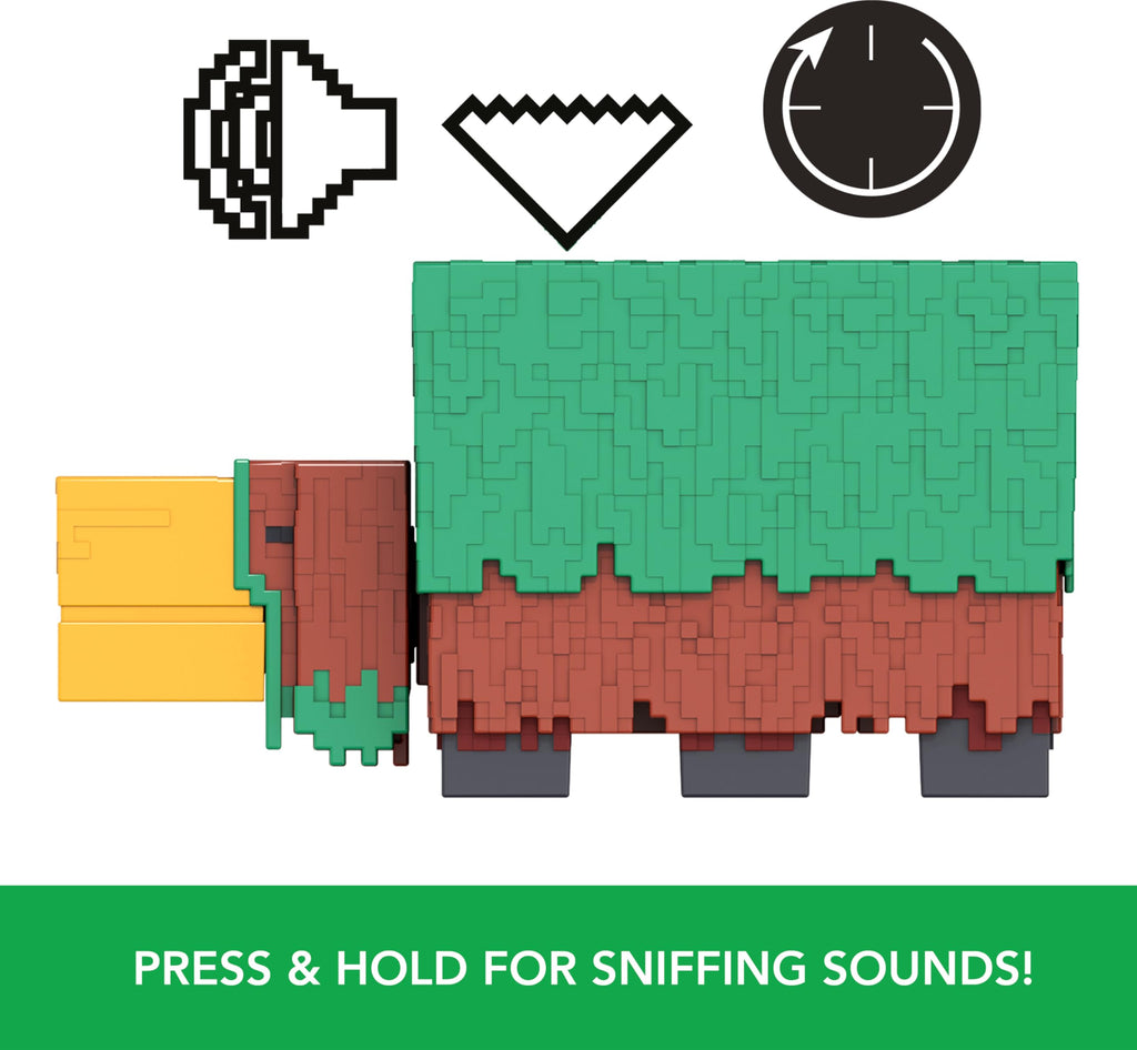 Mattel Minecraft Sniffer Action Figure, 3.25-inch Scale with Game-Accurate Sounds & Pixelated Design