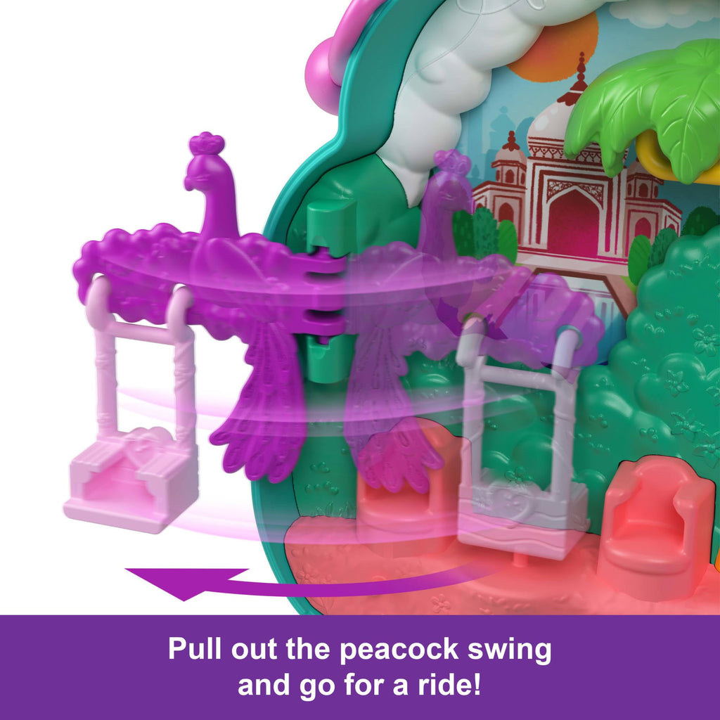 Polly Pocket Dolls & Playset, Peacock Garden Compact, Travel Toy with 2 Micro Dolls, Pets & Animal Accessories