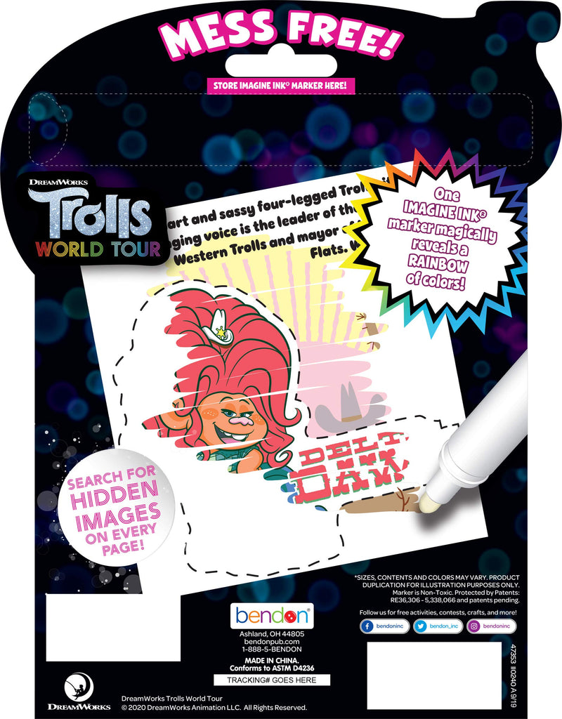 Bendon Imagine Ink Coloring Game Book, Magic Ink Pictures, Mess Free Marker (Trolls World Tour)