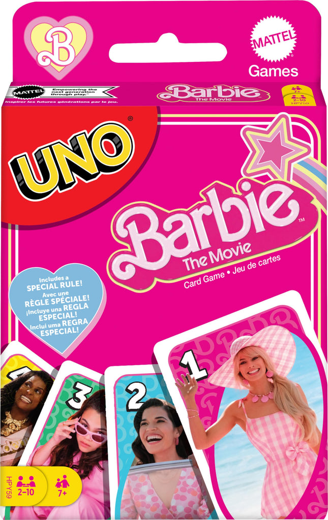 Mattel Games UNO Barbie The Movie Card Game for Kids & Adults Featuring Characters from The Movie & Special Rule, 2 to 10 Players