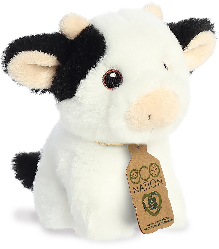 Aurora® Eco-Friendly Eco Nation™ Mini Cow Stuffed Animal - Environmental Consciousness - Recycled Materials - White 5 Inches