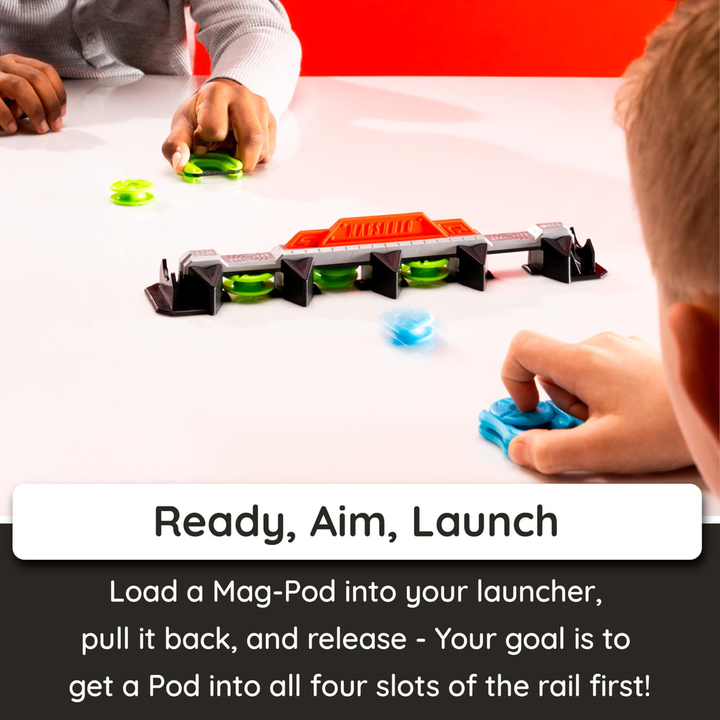 Fat Brain Toys Magshuto Knockout Rail, Magnetic Trick Shot System, Unique 2 Player Magnet Launching Game for Kids and Tweens Ages 6 and Up