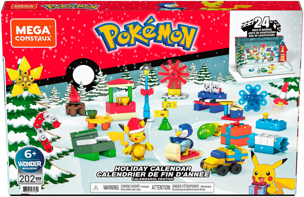 MEGA Pokémon Building Toys Set, Holiday Calendar with 202 Pieces, 2 Poseable Characters and Accessories, for Kids