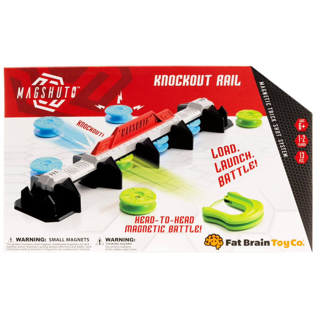 Fat Brain Toys Magshuto Knockout Rail, Magnetic Trick Shot System, Unique 2 Player Magnet Launching Game for Kids and Tweens Ages 6 and Up
