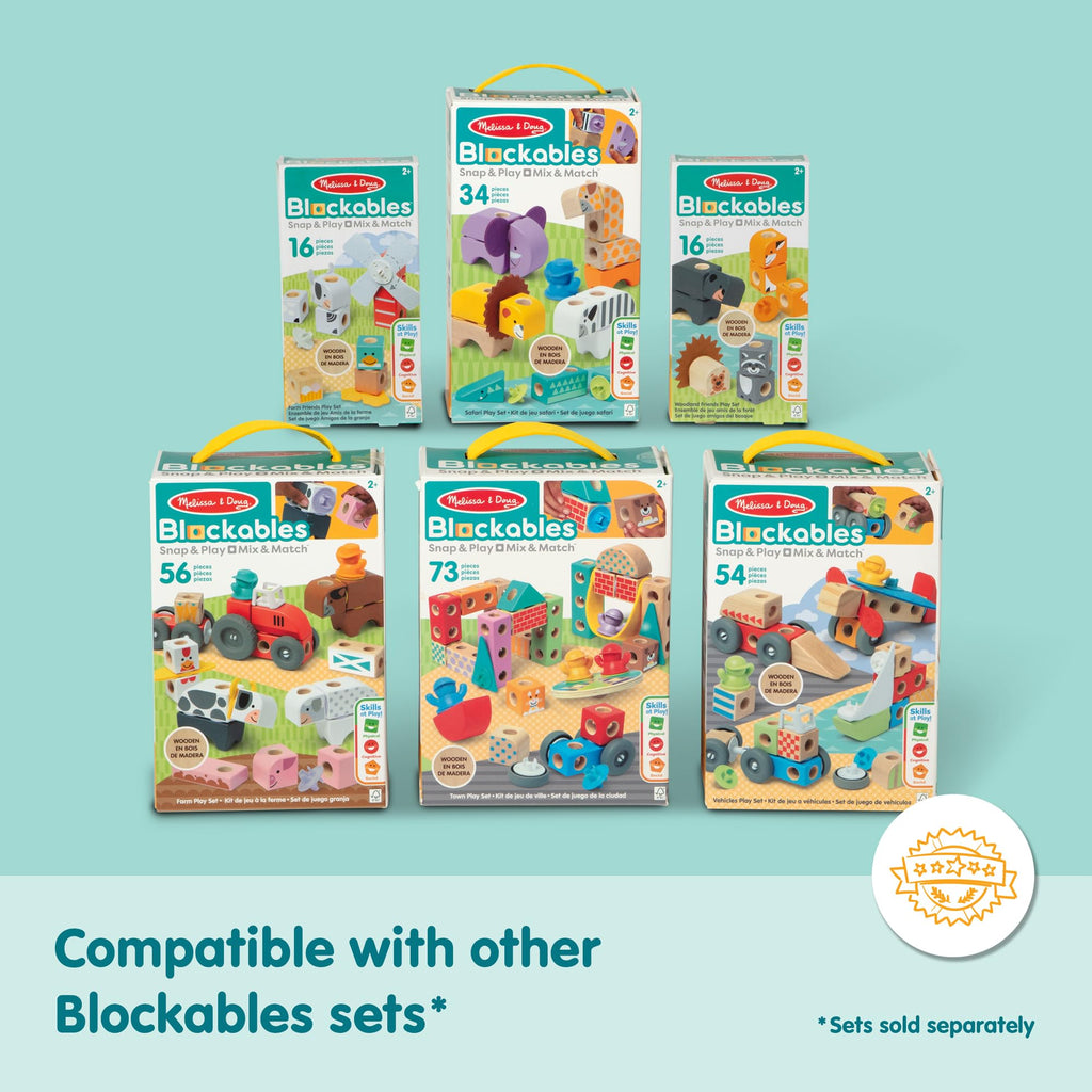 Melissa & Doug Blockables™ Vehicles Snap and Play, Mix and Match Connectable Wooden Building Blocks Play Set Toy for Preschool Boys and Girls (54 Pcs)