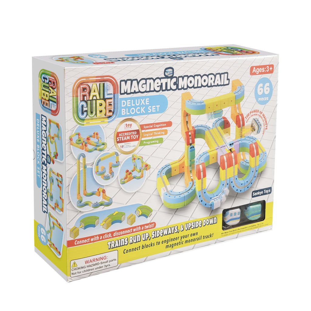 Rail Cube Magnetic Monorail Deluxe Train Set: Build Complex Tracks, Dynamic UPSIDE-DOWN Action