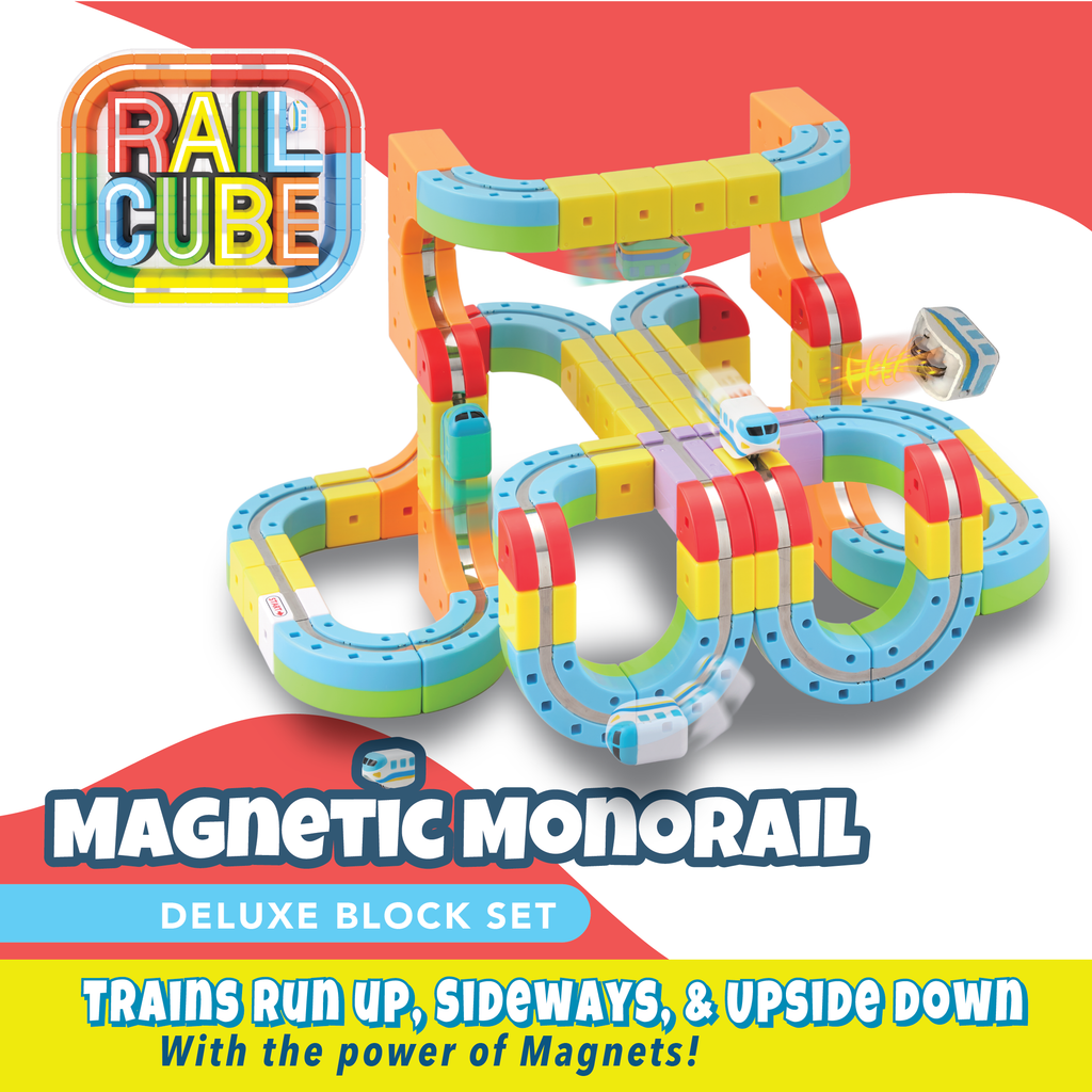 Rail Cube Magnetic Monorail Deluxe Train Set: Build Complex Tracks, Dynamic UPSIDE-DOWN Action