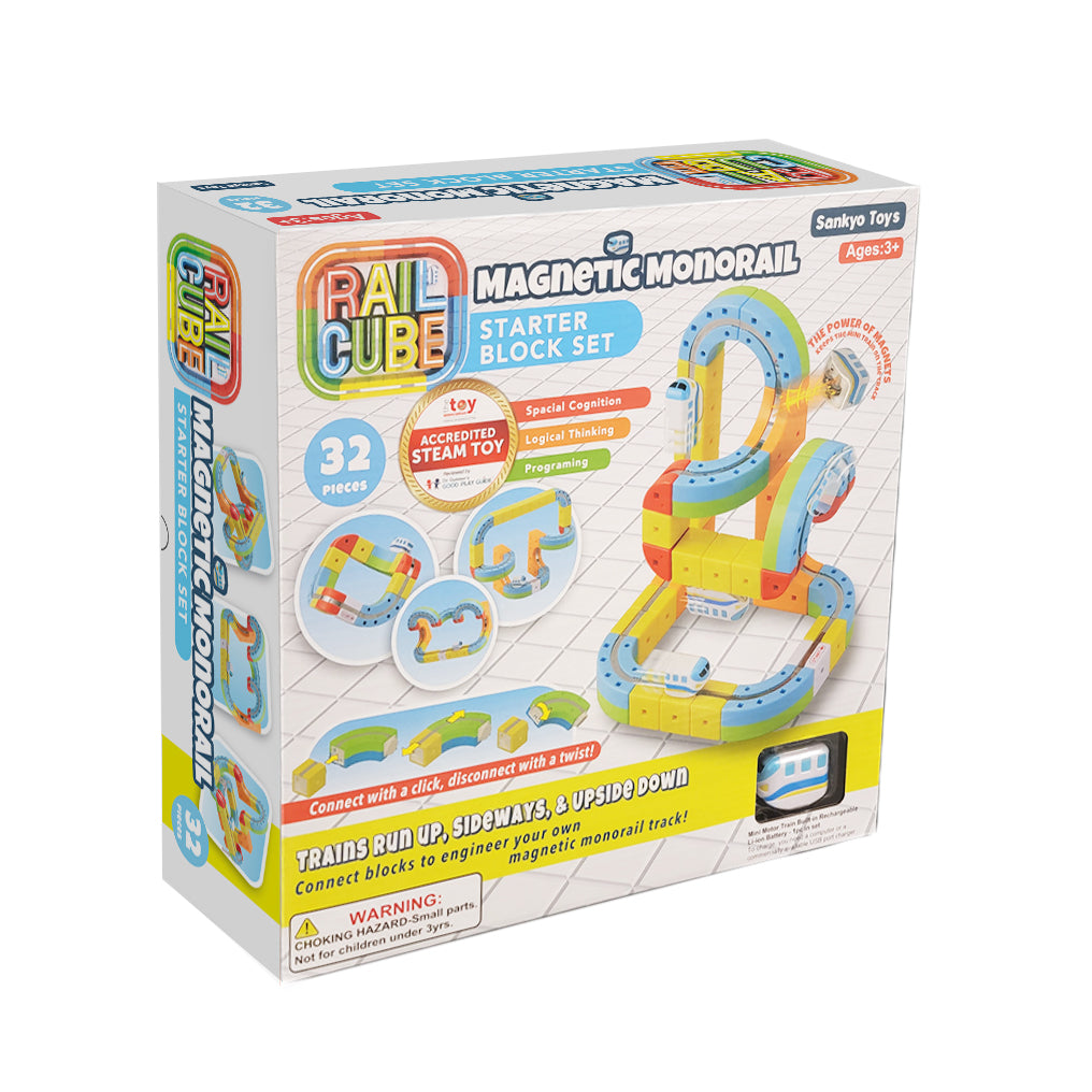 Rail Cube Magnetic Monorail Deluxe Train Set: Build Complex Tracks, Dynamic UPSIDE-DOWN Action