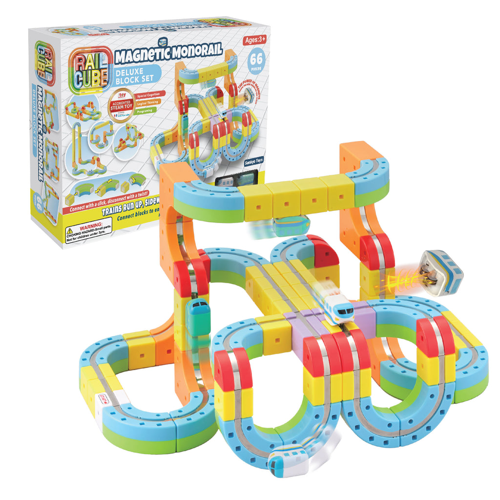 Rail Cube Magnetic Monorail Deluxe Train Set: Build Complex Tracks, Dynamic UPSIDE-DOWN Action