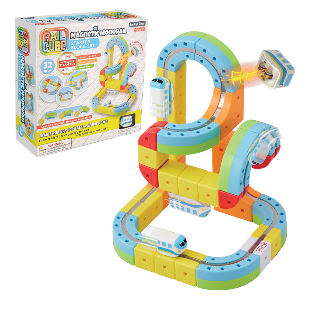 Rail Cube Magnetic Monorail Deluxe Train Set: Build Complex Tracks, Dynamic UPSIDE-DOWN Action