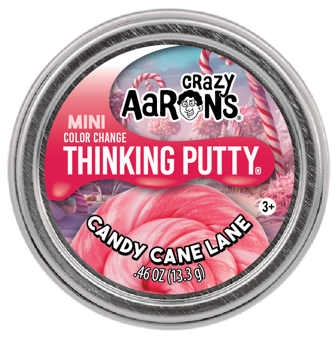 Crazy Aaron's Mini Candy Cane Lane Shimmery Red to White Thinking Putty