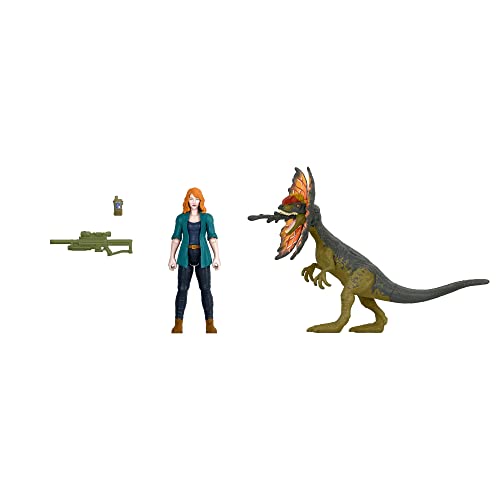 Jurassic World Dominion Claire and Dilophosaurus Human and Dino Pack with 2 Action Figures and Accessories, Toy Gift Set and Collectible