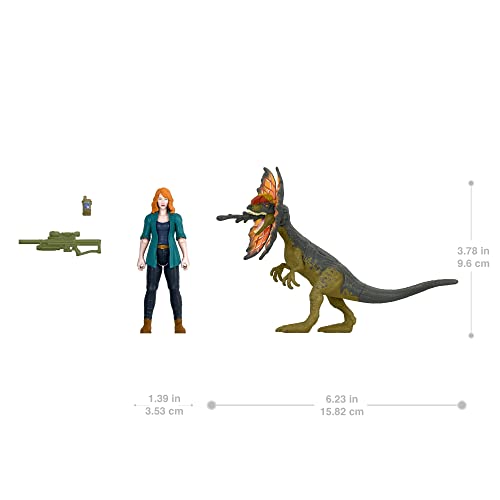Jurassic World Dominion Claire and Dilophosaurus Human and Dino Pack with 2 Action Figures and Accessories, Toy Gift Set and Collectible