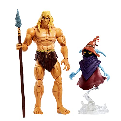 Masters of the Universe Masterverse Revelation Savage He-Man Action Figure with 30+ Articulated Joints, 3 Weapons, Harness & Orko Figure with ‘Floating’ Base, 7-inch Motu Collectible Gift