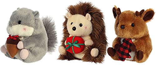 Christmas Rolly Pet Plush Gift Set with a Reindeer Hedgehog and Squirrel by Aurora