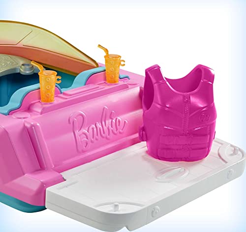 Barbie Boat with Puppy and Themed Accessories, Fits 3 Dolls, Floats in Water, Great Gift for 3 to 7 Year Olds