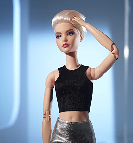 Barbie Signature Looks Doll (Tall, Blonde Pixie Cut) Fully Posable Fashion Doll Wearing Black Crop Top & Metallic Skirt, Gift for Collectors