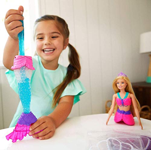 Barbie Dreamtopia Slime Mermaid Doll with 2 Slime Packets, Removable Tail and Tiara, Makes a Great Gift for 3 to 7 Year Olds