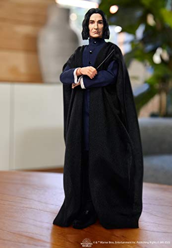 Harry Potter Collectible Severus Snape Doll (~12-inch) Wearing Black Coat Jacket and Wizard Robes, with Wand, Gift for 6 Year Olds and Up