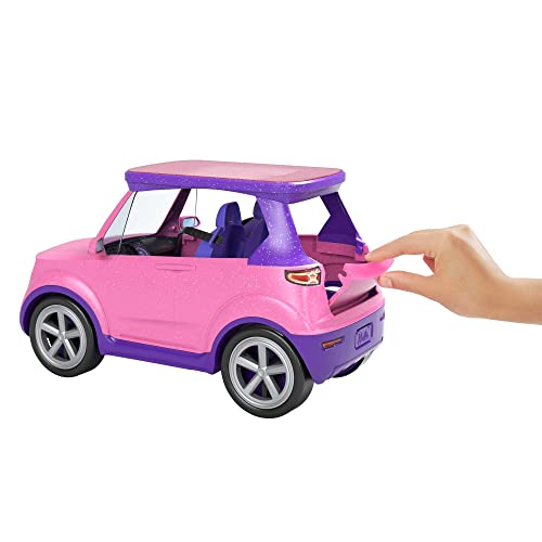 Barbie: Big City, Big Dreams Transforming Vehicle Playset, Pink 2-Seater Car Reveals Stage, Drum Set & Concert-Themed Accessories