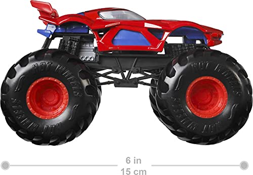 Hot Wheels Monster Trucks 1:24 Scale Marvel Spiderman Vehicle,Collectible Die-Cast Metal Toy Truck with Giant Wheels & Stylized Chassis, Gift for Kids Ages 3 Years Old & Up