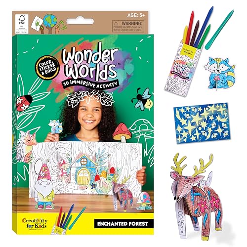 Creativity for Kids Wonder Worlds 3D Coloring Craft Kit: Enchanted Forest - Coloring Craft Kit for Kids, DIY Kit for Girls and Boys, Kids Gifts for Ages 4-8+