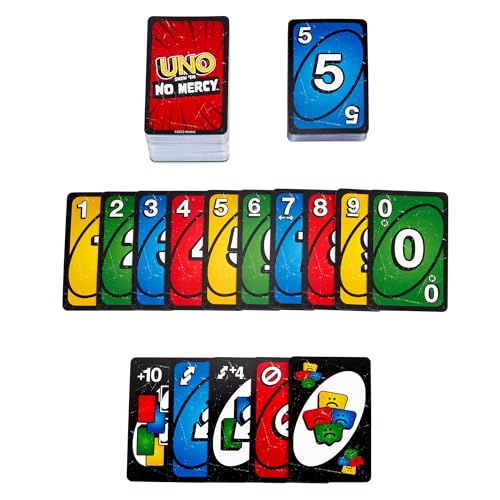 Mattel Games UNO Show ‘em No Mercy Card Game for Kids, Adults & Family Parties and Travel With Extra Cards, Special Rules and Tougher Penalties