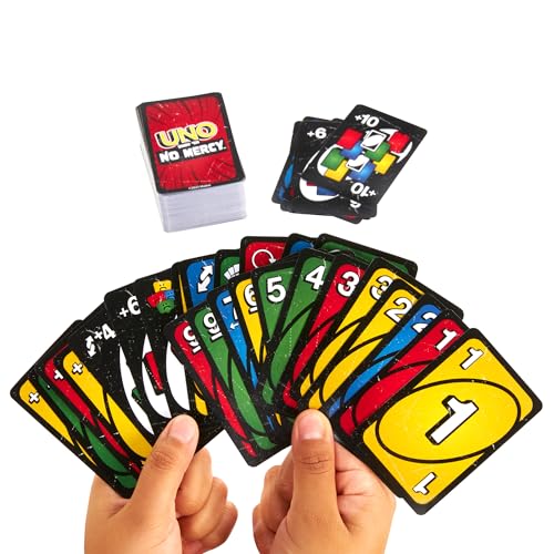 Mattel Games UNO Show ‘em No Mercy Card Game for Kids, Adults & Family Parties and Travel With Extra Cards, Special Rules and Tougher Penalties